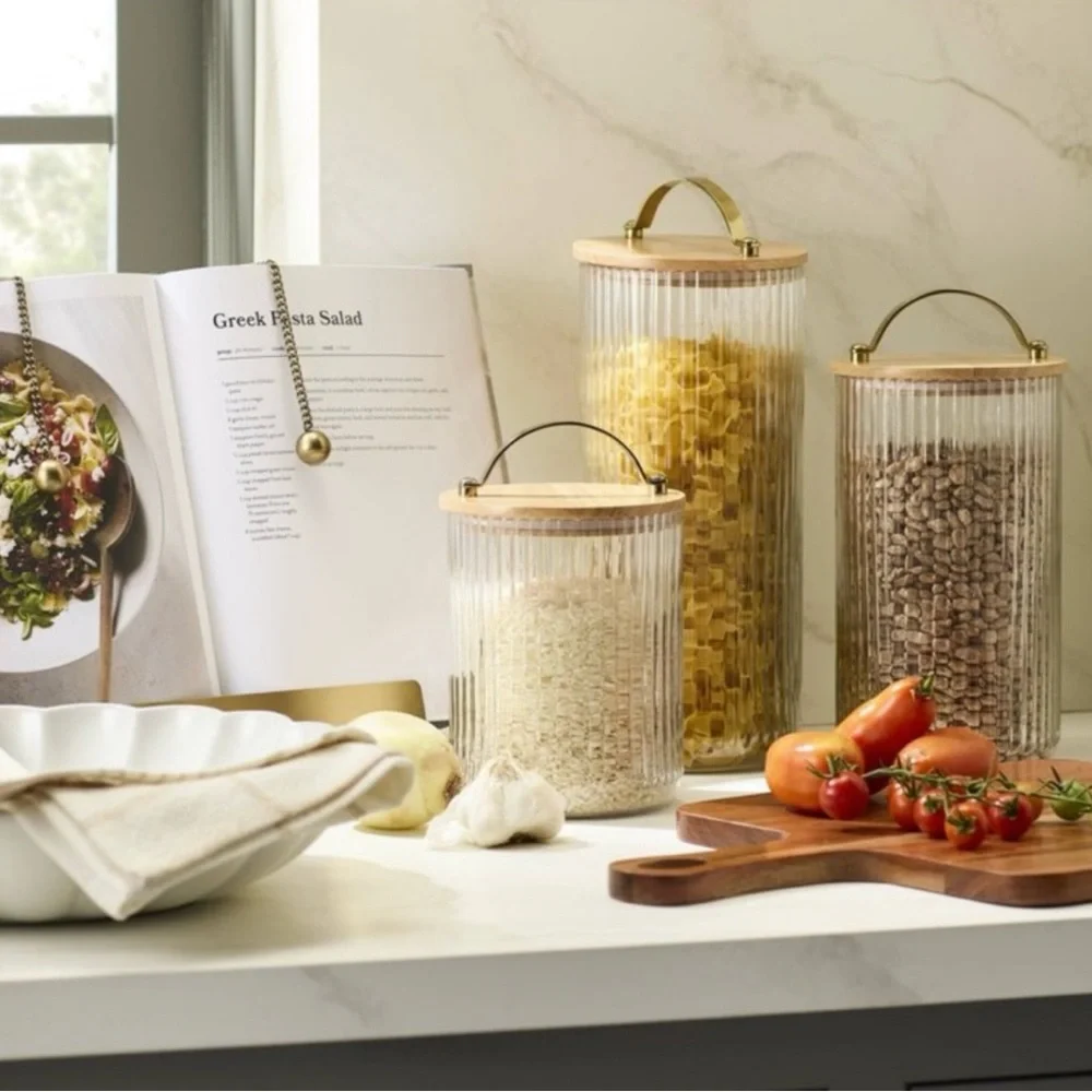64oz Fluted Glass Storage Canister set with Wood Lid - Hearth & Hand Magnolia